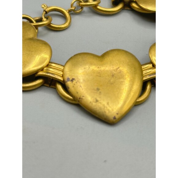 Vintage Brass Heart Link Bracelet Long Retro Charm Book Chain Links - Picture 3 of 6